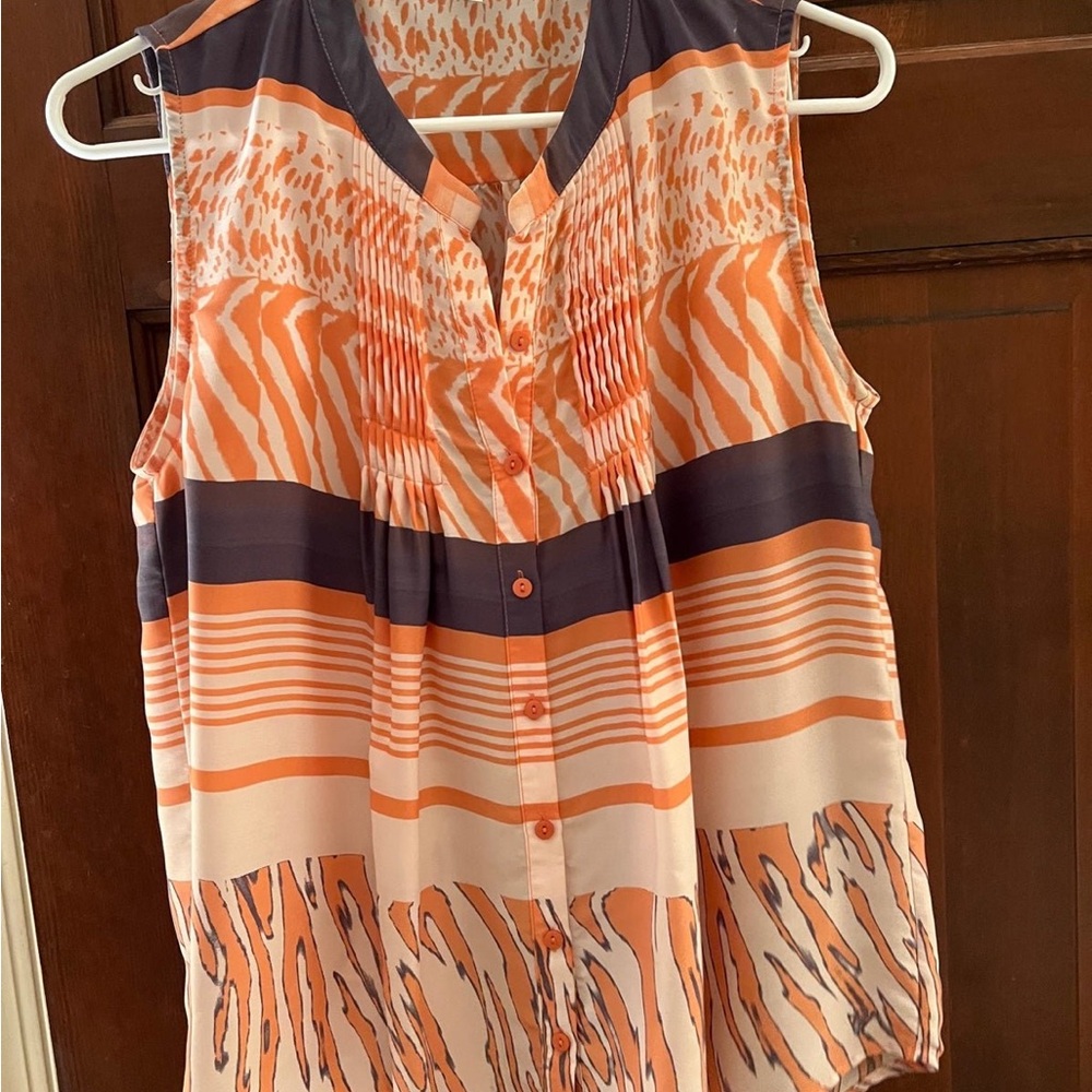 Light Red and Cream Sleeveless Top